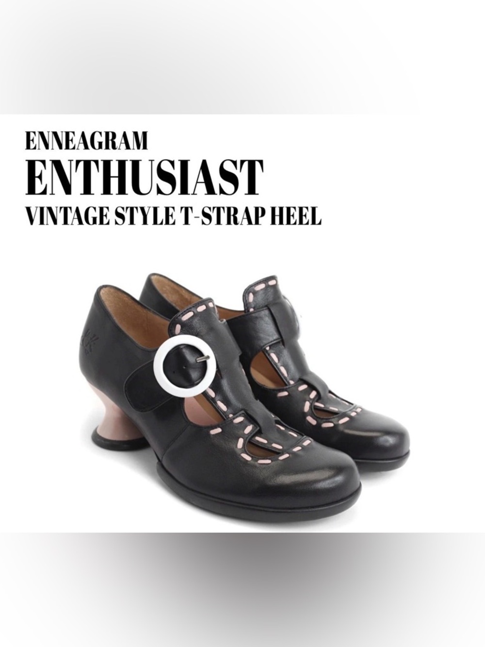 Fluevog EXCELLENT Enneagram Enthusiast black/pink buckle heel- 6.5 (fits 6)